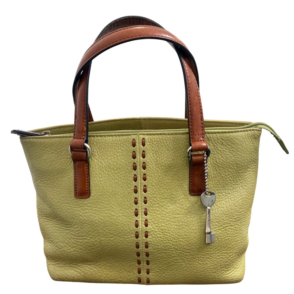 Vintage Fossil Handbag Pistachio Green Pebbled Leather Whipstitch Classic